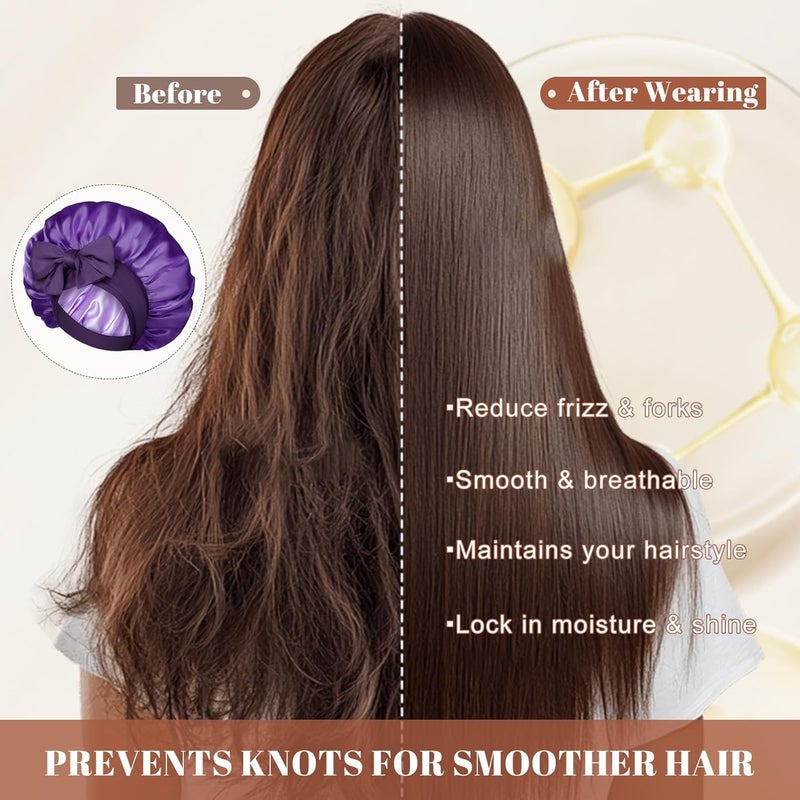 CHLINS Satin Bonnet Silk Bonnet for Sleeping Silk Sleep Cap Double Layer Hair Bonnet with Elastic Tie Band for Curly Hair Night Cap - Image 5